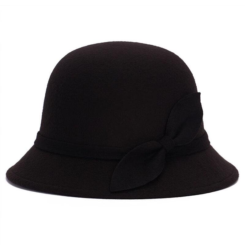 Женская ретро шляпа из шерстяного фетра с бантом-листом