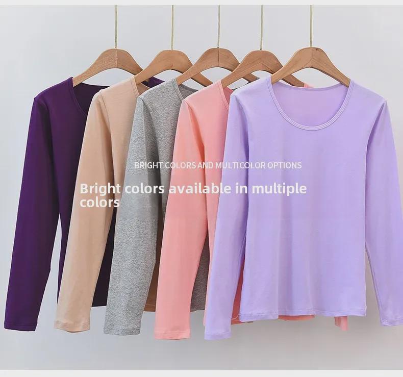 Women's Pure Cotton Long-Sleeve Thermal Sweater - Round Neck, Autumn/Winter Warm Top