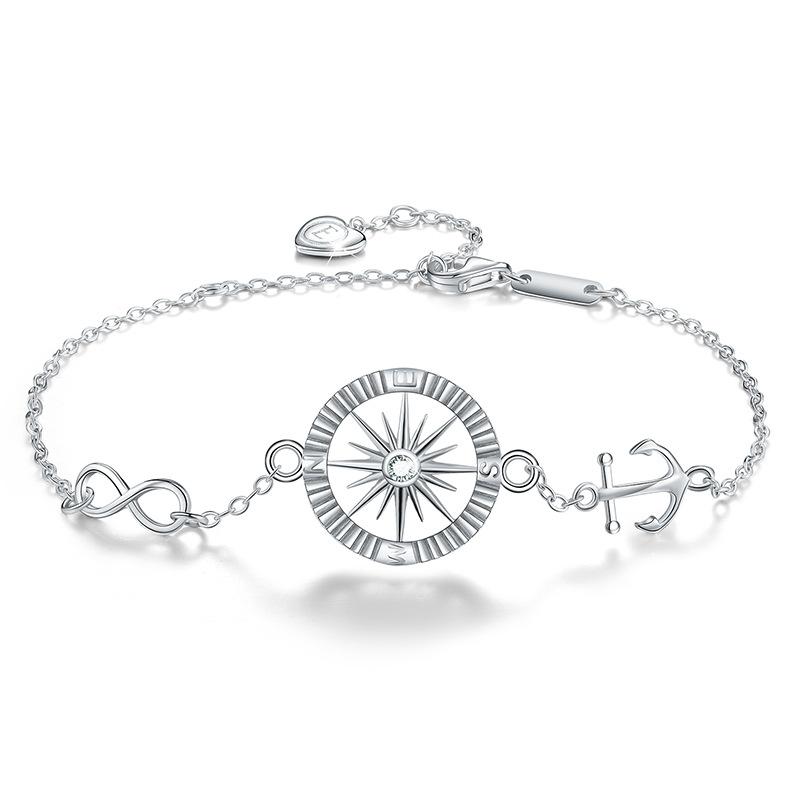 

S925 Серебряный браслет с компасом и якорем для женщин в Европе и Америке, простые круглые женские браслеты 20