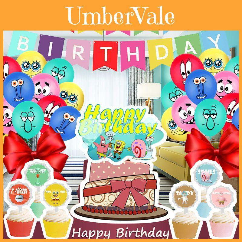 Sponge Bob Party Supplies Kids Cartoon Birthday Decorations Balloons And Cake Topper Kit