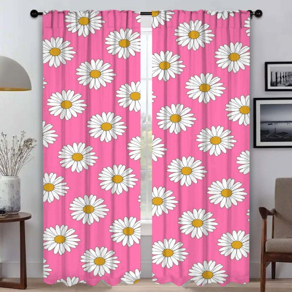 Cute Flowers Window Curtain for Room 2 Panel Kitchen Curtains Tulle for Bedroom Home Interior Curtains Shades Partition Living
