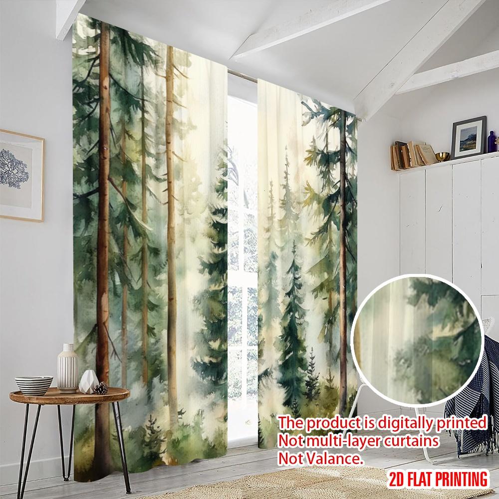 2pcs,2D plane printing Print Curtains Misty Pines Durable Polyester (without rod) Versatile All Ldeal for Living Room, Bedroom,