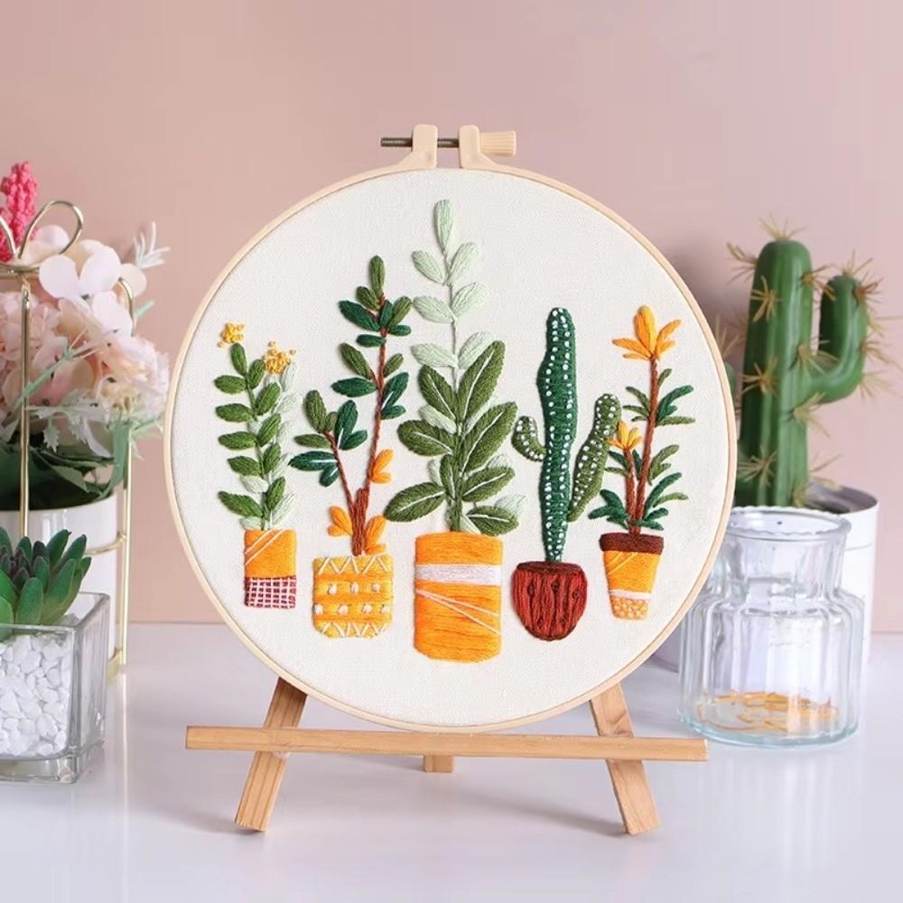 Embroidery Hoop Embroidery Stitch Practice Kit Needle Punch Needle Thread Plant Embroidery Kit DIY Crafts Handmade Ornament