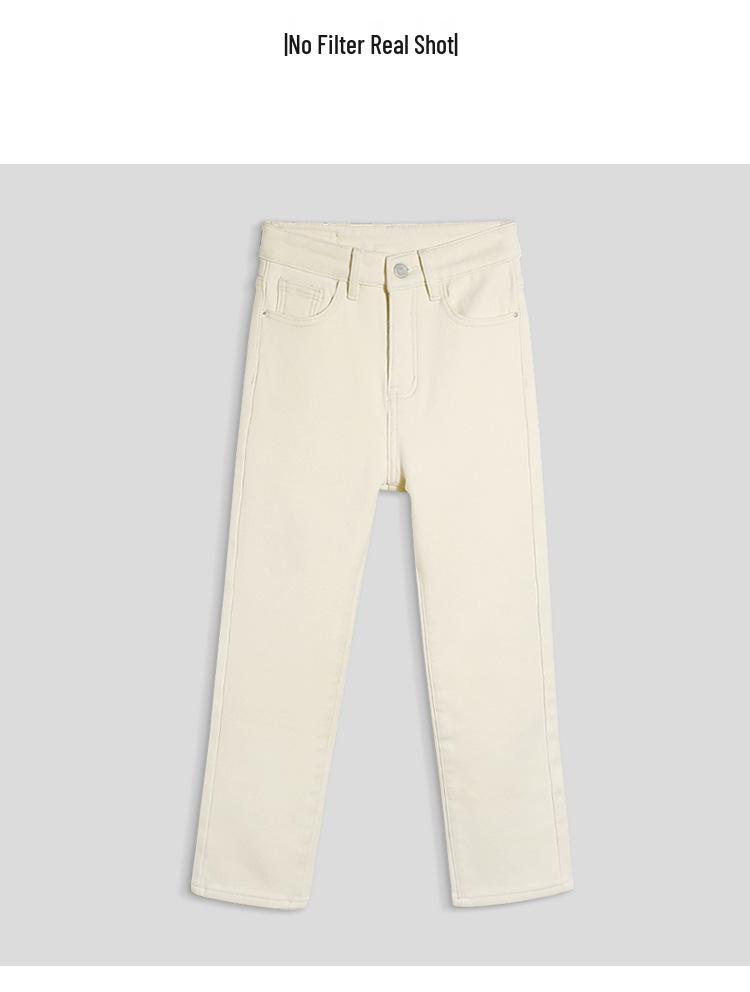 Colores Claros Principios de Otoño Beige Jeans Sueltos de Cintura Alta para Mujer - Pantalones Rectos Tipo Cigarrillo de Longitud 7/8