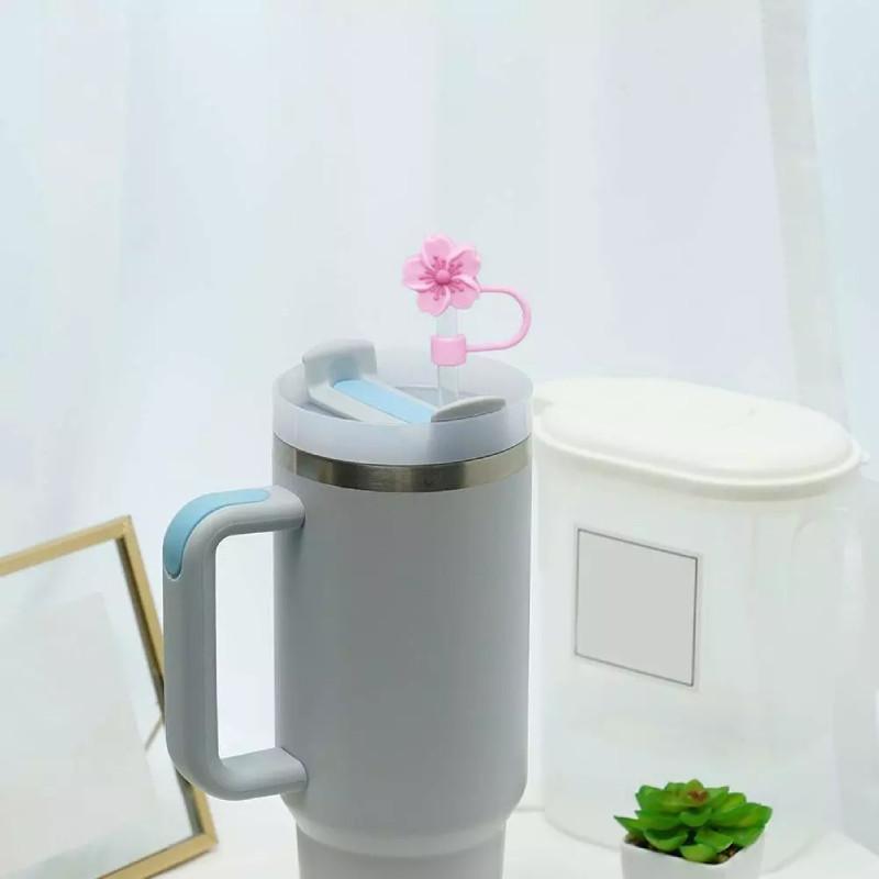 Straw Flower Silicone Cover Straw Cap Dustproof Reusable Stoppers Color Solid