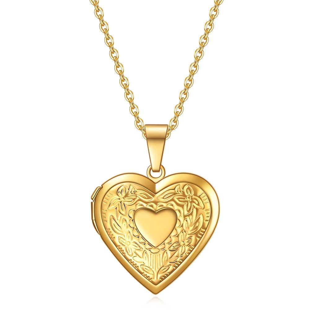 Collana con Ciondolo Scatola Portafoto Rotonda Amore Europeo e Americano Apribile Laser per Donne