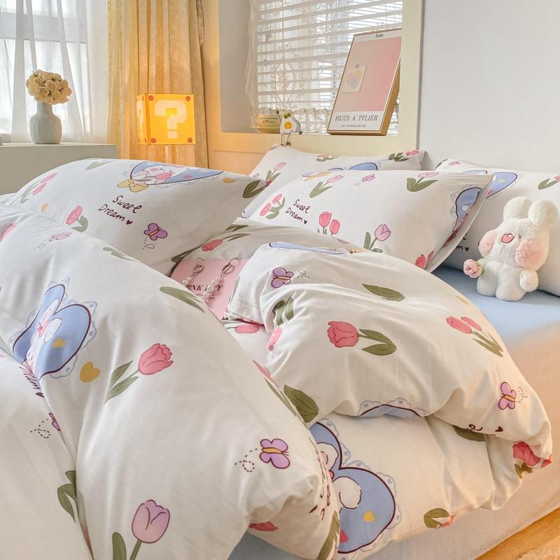 Small Fresh Washed Cotton Four-piece Set, Bedding Quilt Cover, Dormitory Single Bed Three-piece Set