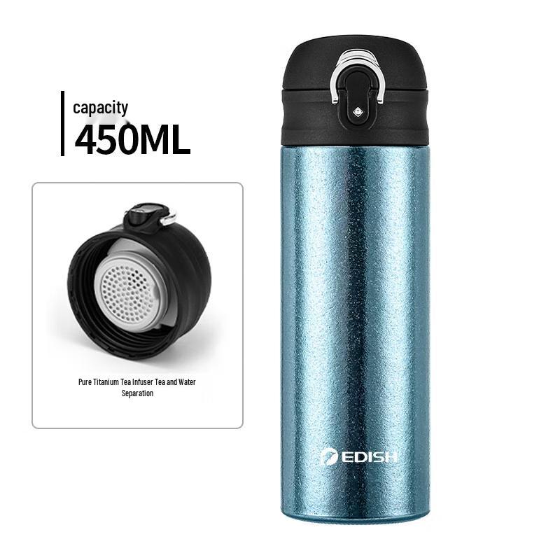One Drop Water Titanium Insulated Water Bottle with Pop-Up Lid, 450mL