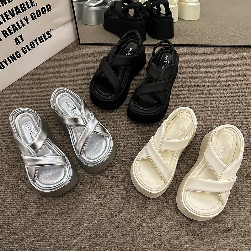 

Versatile sports soft-soled casual muffin thick-soled sandals women s (-cm) rubber open-footed women s sandals 40 чорний