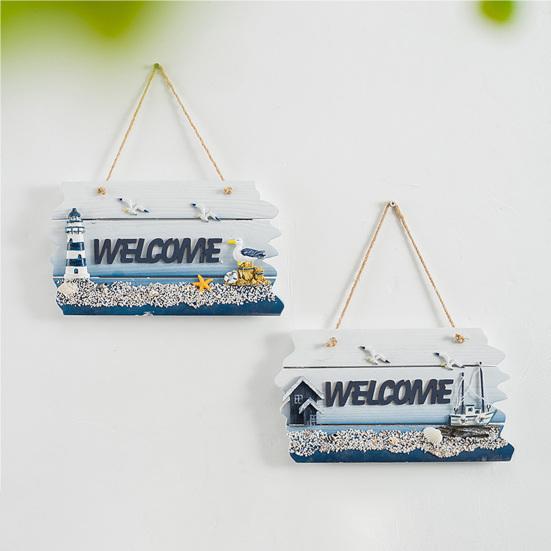 Coastal Welcome Sign Summer Ocean Beach Door Hanger with Hemp Rope Nautical Theme Wooden Hanging Plaque for Front Door Porch Home Wall Decor