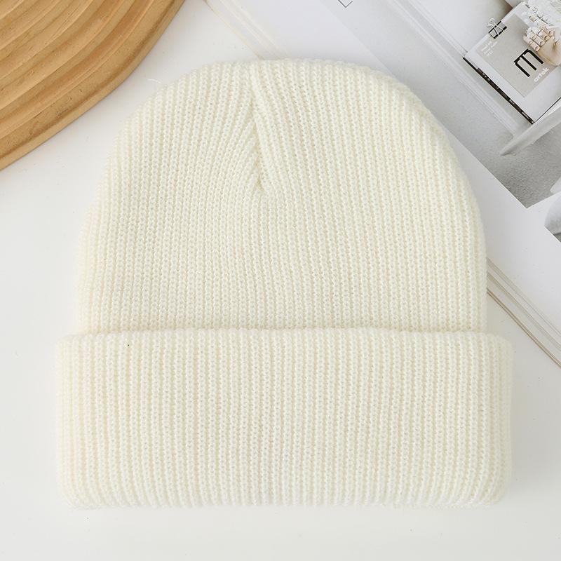 Gorro de Lana de Punto de Doble Capa de Color Sólido - Sombrero Pulóver Cálido para Exterior