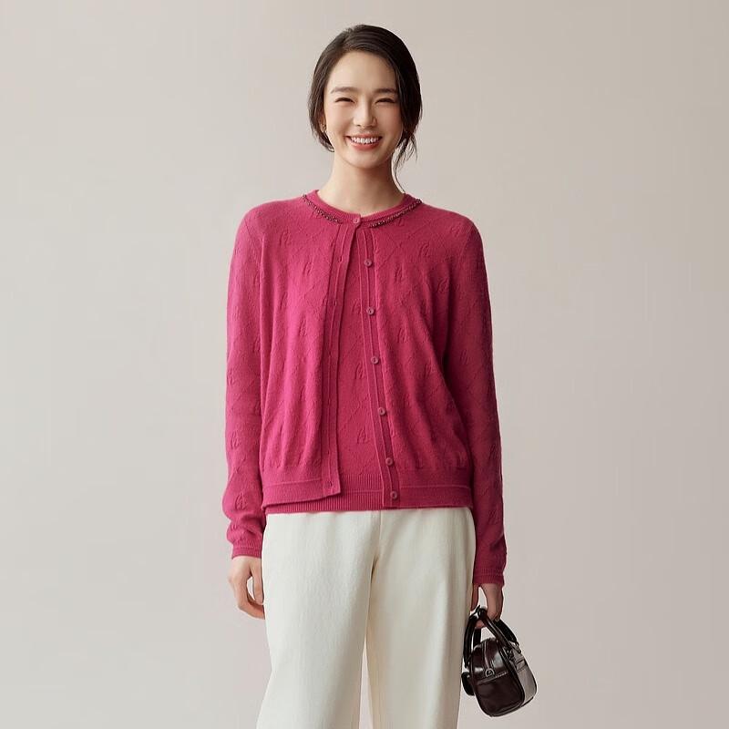 Hirmans Women's Pure Cashmere Low Round Neck Cardigan 25033A7R