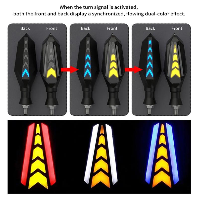2PCS Motorcycle Flowing Turn Signal Lights Super Bright Double-Sided LED Turn Signal Lamp & Daytime Running Lights 12V for Moto