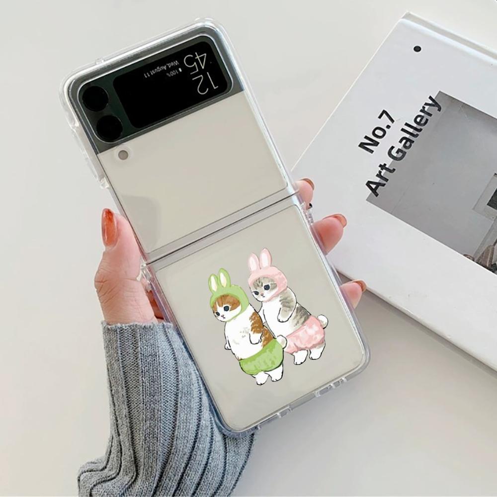 

Cute Cartoon Cat Couple Phone Case For Samsung Galaxy Z Flip 6 ZFlip 5 Hard Transparent Cover for Samsung ZFlip 4 ZFlip3 ZFlip7 Galaxy ZFlip 4