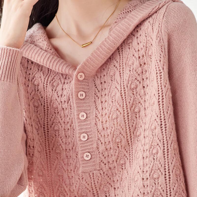 Srcr Women's 100% Wool Hollow Hooded Knit Sweater