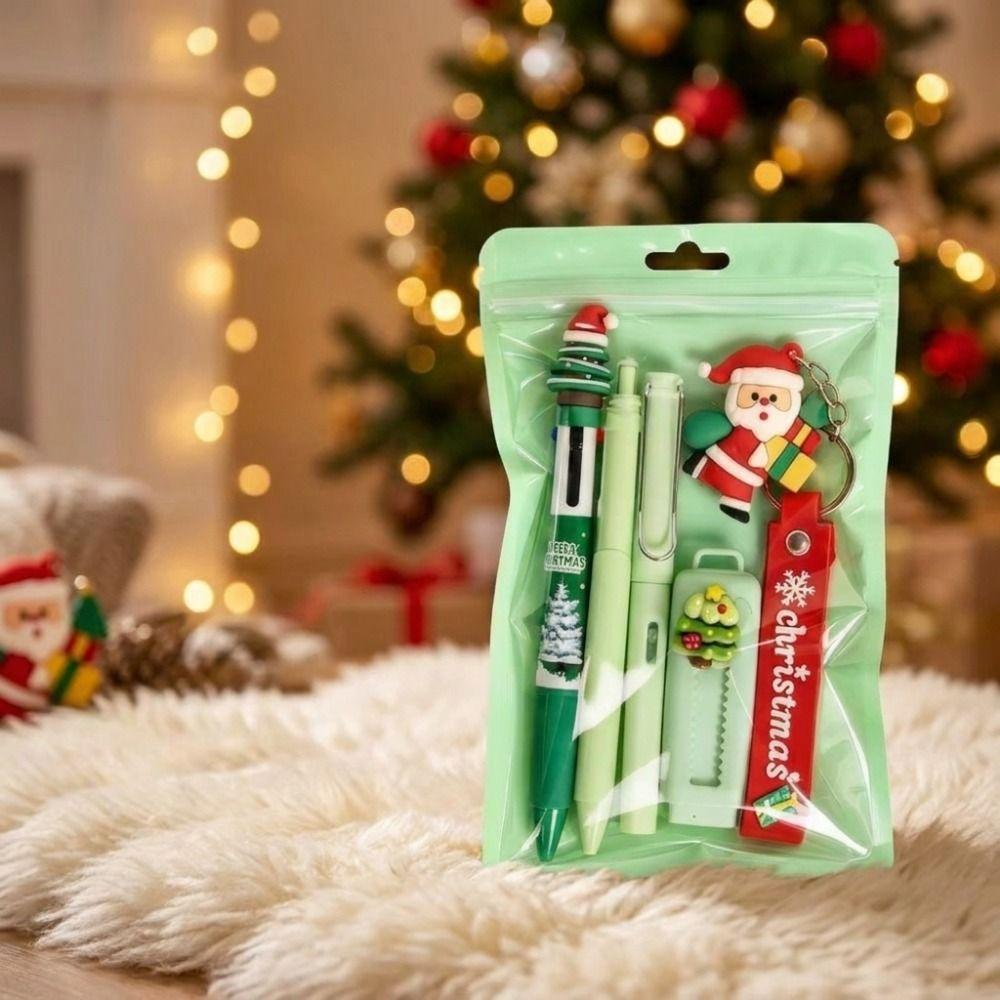 5Pcs/Set 4-color Ballpoint Pen Study Stationery Gifts Christmas Learning Gift Box Writing Supplies