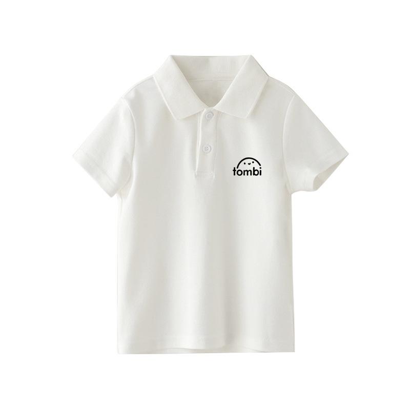 Kids Summer Cotton Polo Shirt Short Sleeve Collar T Shirt For Boys And Girls White Breathable Top