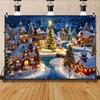 1pc2D Flat Winter Village Scenery Banner Background, Suitable for Weddings, No Electricity Required——sym