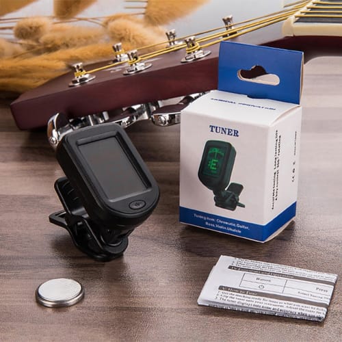 Portable and Compact Clip-on Guitar Tuner, Multifunctional Electronic Tuner with LCD Display, Mini Size for Acoustic Guitar, Ukulele, Violin, Bass, an