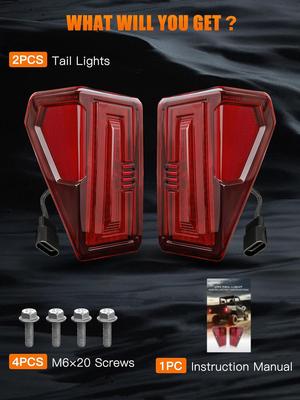 2 Pack UTV Tail Lights for Polaris Ranger 1000 & Crew 1000 & XP 1000, Red Lens Rear Brake Lamps
