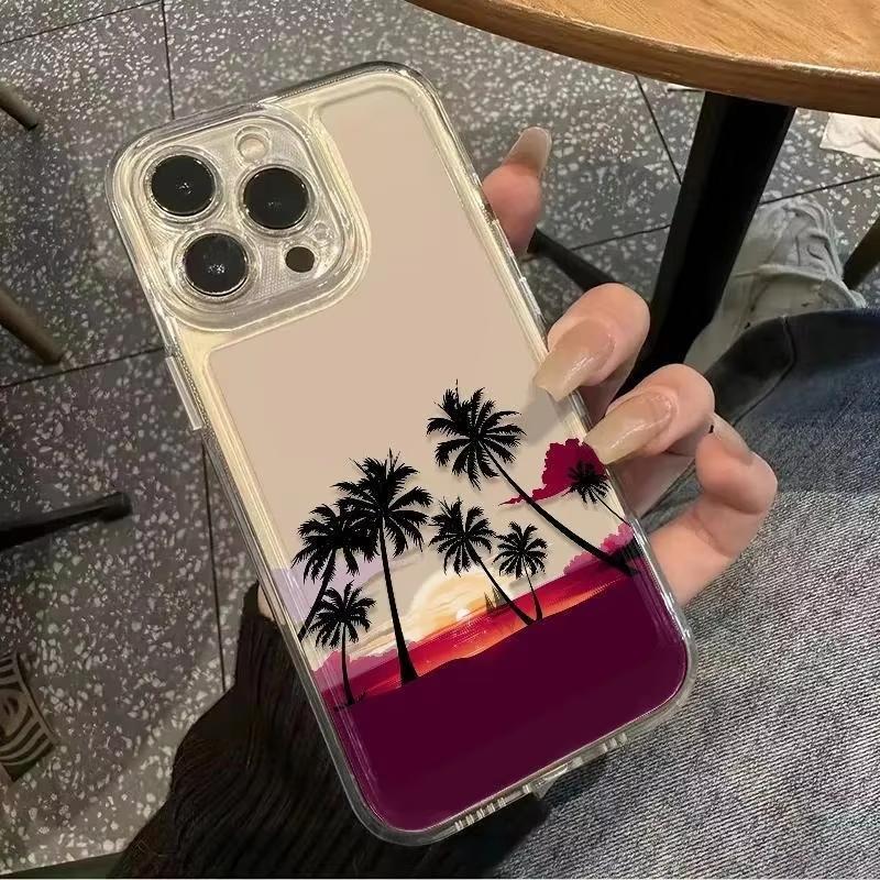 Summer Beach Sunset Palm Tree Clear Phone Case For Samsung Galaxy S26 S24 S25 S23 Ultra S22 S21 S20 Plus FE A50 A71 Soft Cover