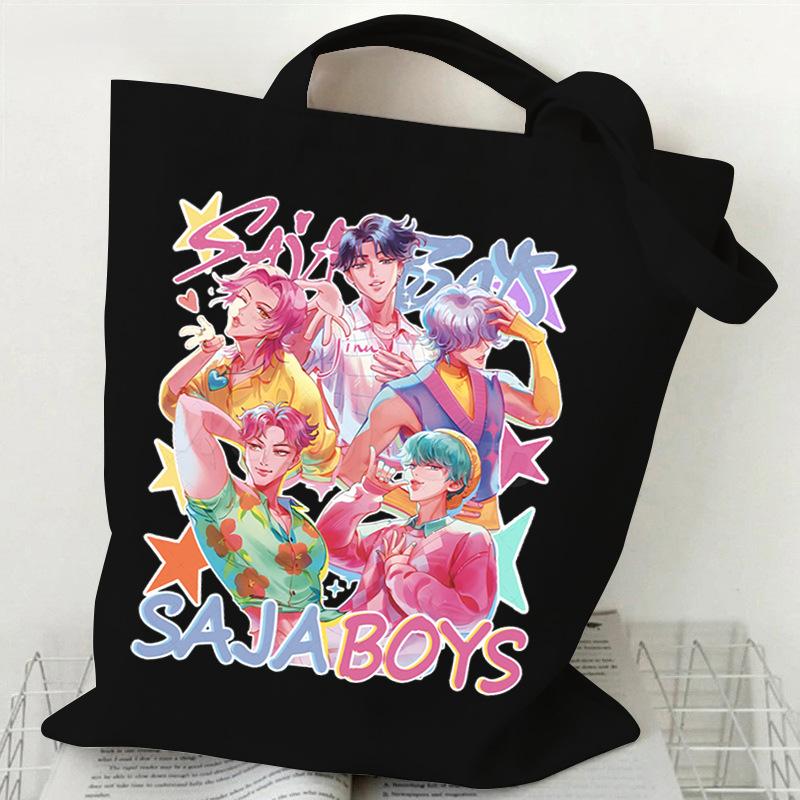 Demon Hunters Canvas Tote Bag Huntrix Girl KPop Shoulder Bag Saja Boys Zoey Rumi Mira Handbag For Daily Shopping School Commute