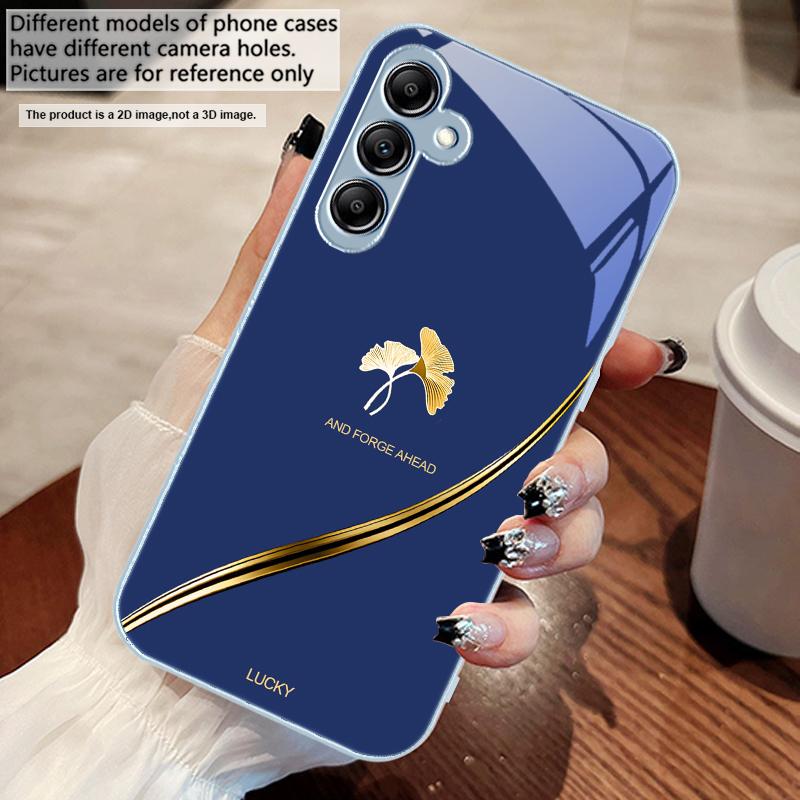 

Gold foil ginkgo leaves For Samsung A 73 72 71 A70 56 55 54 A53 52 51 A50 42 A35 A34 33 32 31 26 25 24 23 22 30 glass phone case Galaxy A73 5G
