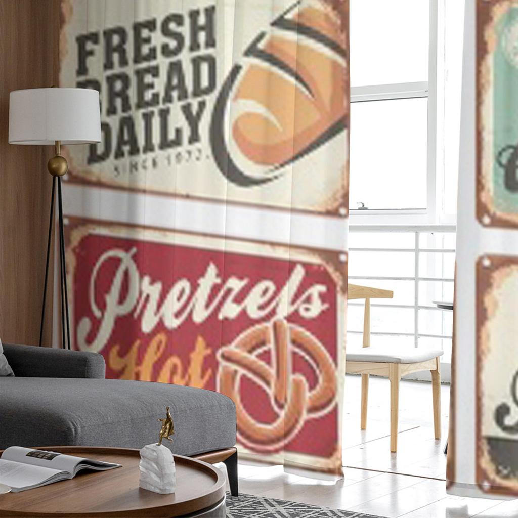 Collection Of Vintage Bakery Signs Tulle Sheer Curtains for Living Room Bedroom Kitchen Decoration Voile Organza Curtains