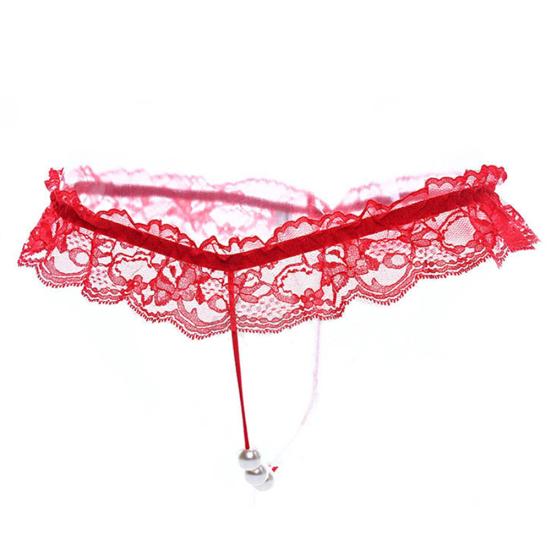 Dámská sexy tanga Kalhotky Spodní prádlo s umělým perlovým rozkrokem s krajkou G-string