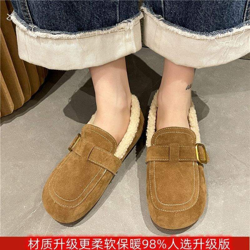 One-pedal piled and thickened fluffy shoes 2025 Xiaoxiangfeng autumn and winter new flat-bottomed women's Birkenmuller shoes