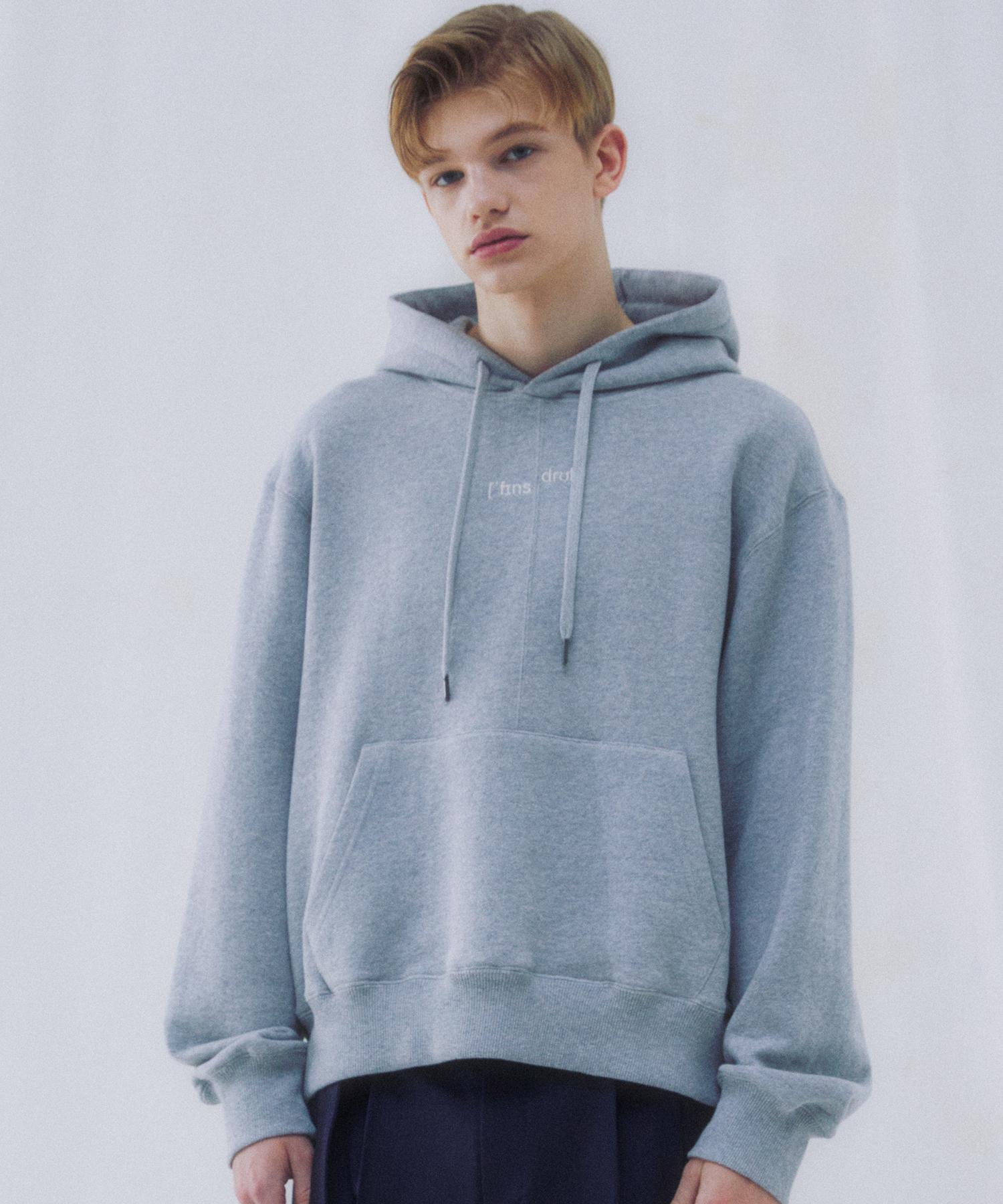 Pinned Look Embroidery Point Semi-Oversized Hoodie Top (Melange Grey) Melange Grey/L