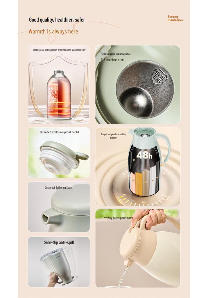 Tianxi European American Stainless Steel Insulated Large Hot Water Bottle for Home, Office, Dorms