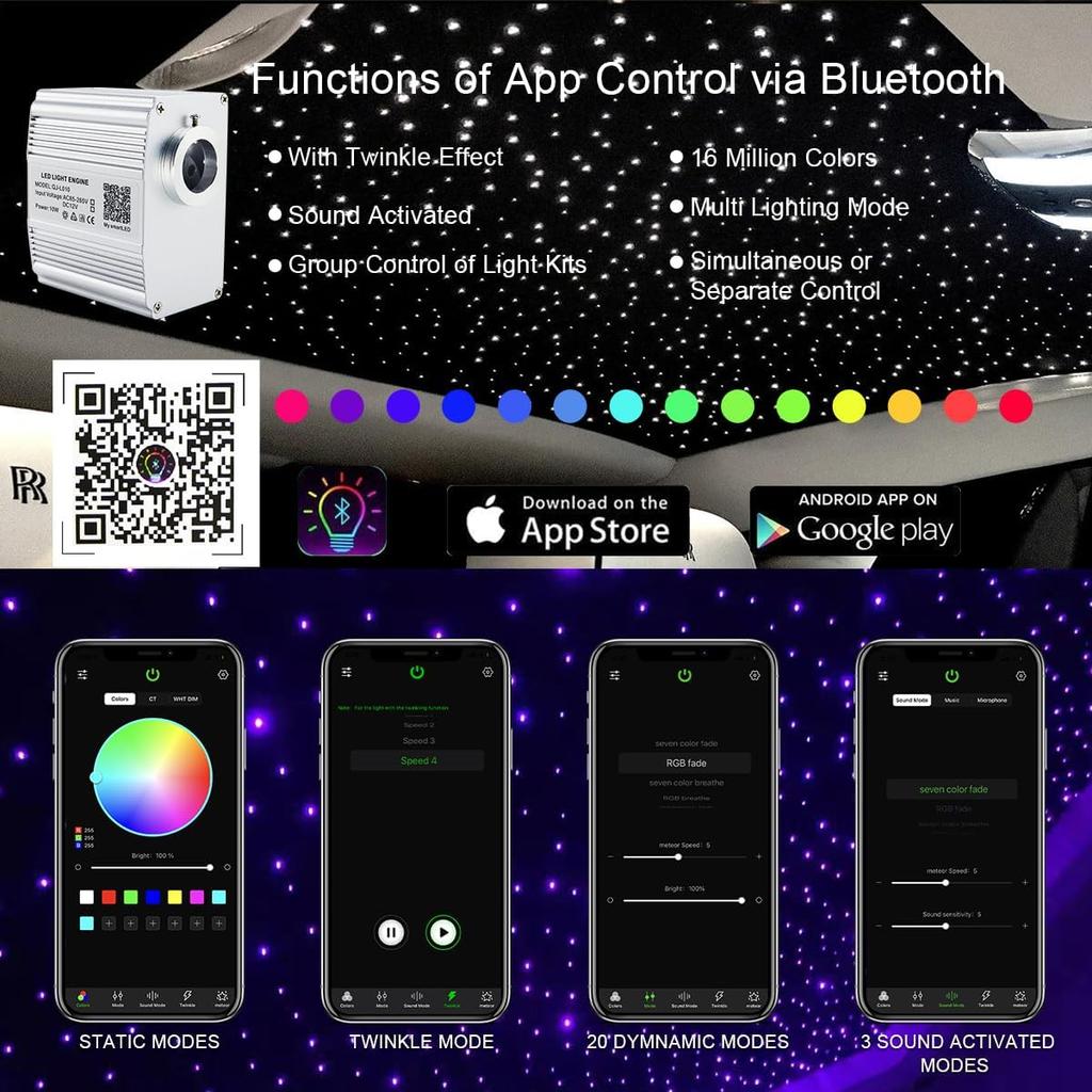 AKEPO 10W Twinkle Fiber Optic Light Engine Light Source, APP Control + Music Activated + 28-Key Remote Control for Car Stars Headliner and Home Star