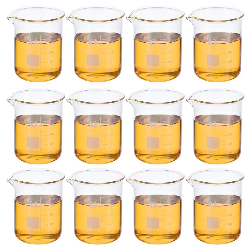 PATIKIL 50ml Low Form Glass Beaker, 12 Pack 3.3 Borosilicate Glass Graduated Printed Scale Measuring Cups with Spout for Kitchen Lab Liquids