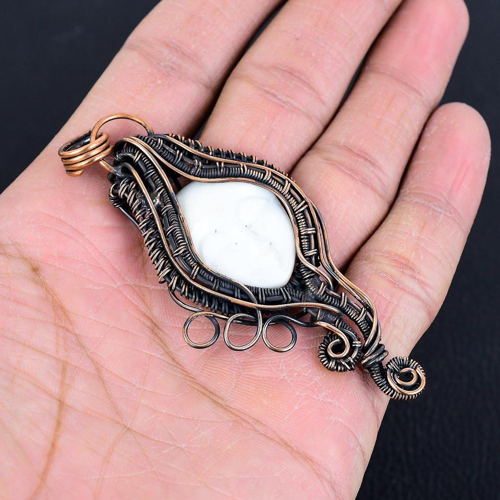 Lady Face White Coral 999 Copper Wire Wrapped Pendant, Handmade Gemstone Pendant Jewelry, Gifts For Wife Brand New Pendant