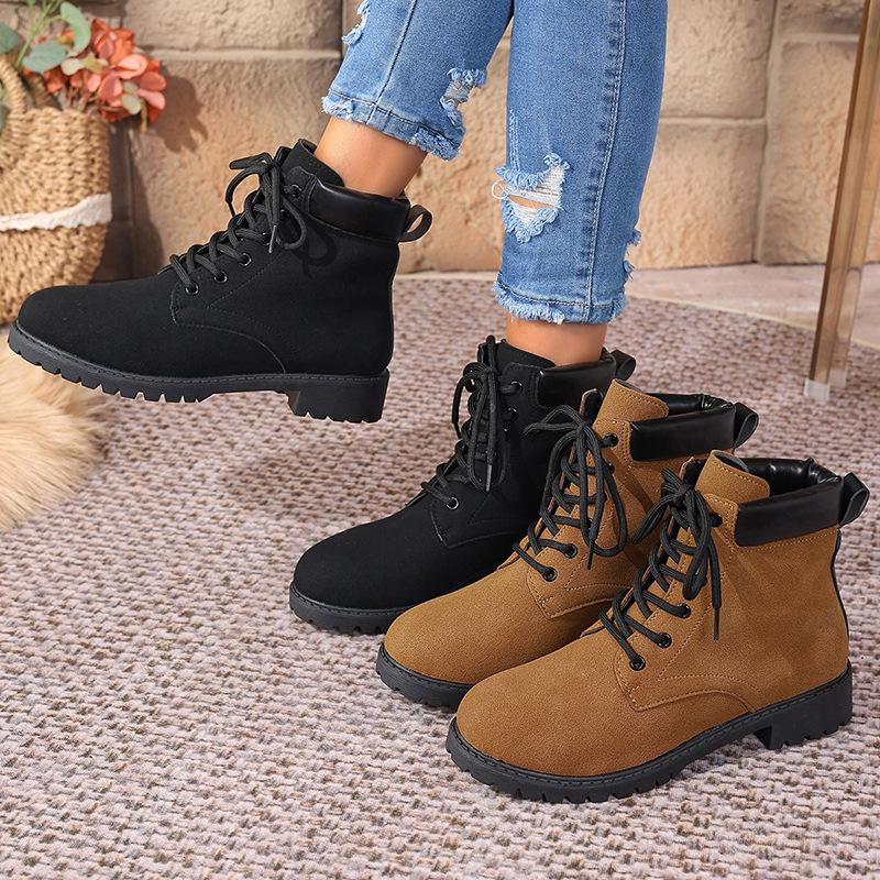 Women's Fashion High Top Ankle Boots British Style Lace Up Front Wide Width PU Leather Comfortable Non-Slip Casual Winter Shoes
