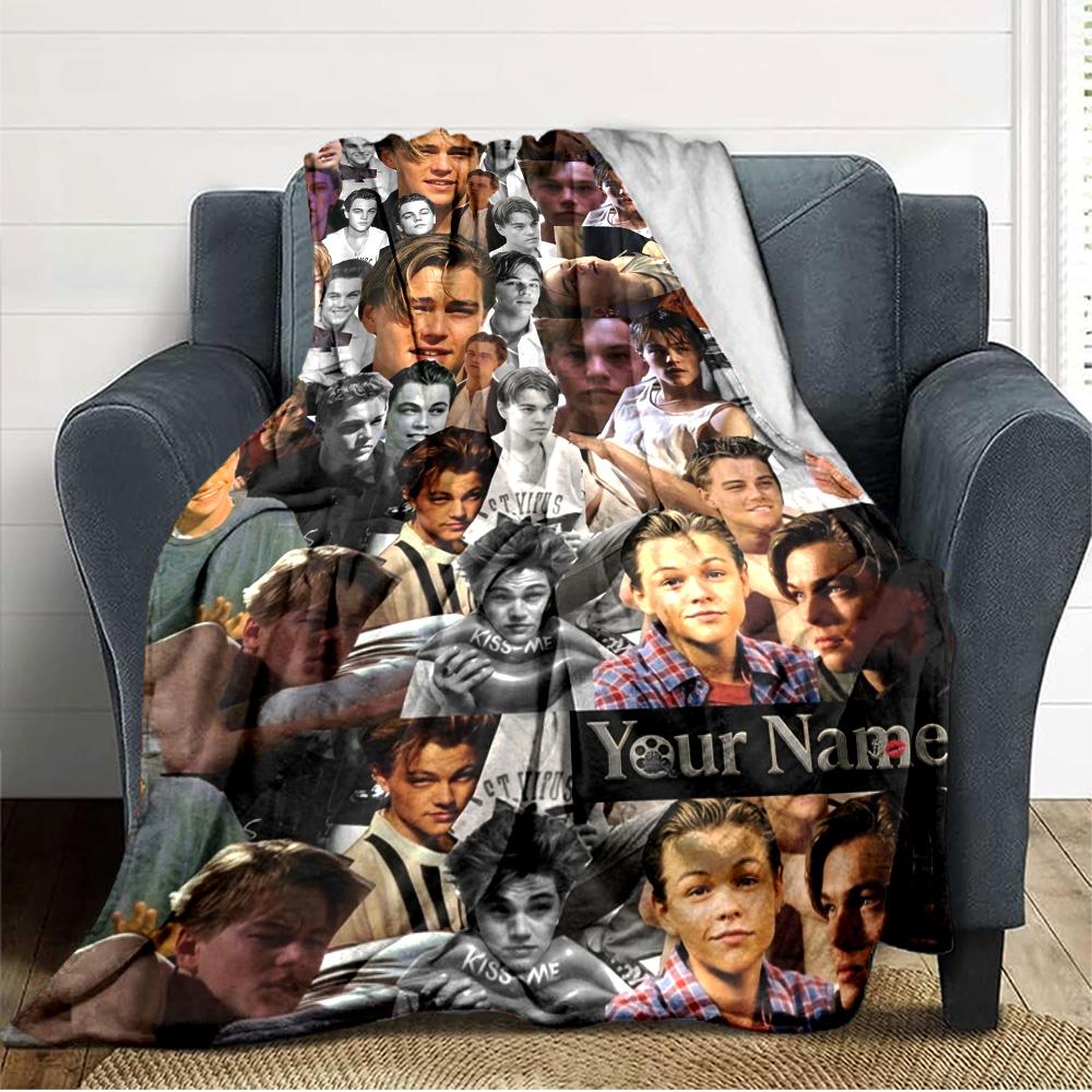Name Custom Leonardo DiCaprio Print Flannel Blanket High Quality Warm Comfortable Cover for All Seasons Perfect for Gifts Home Decor