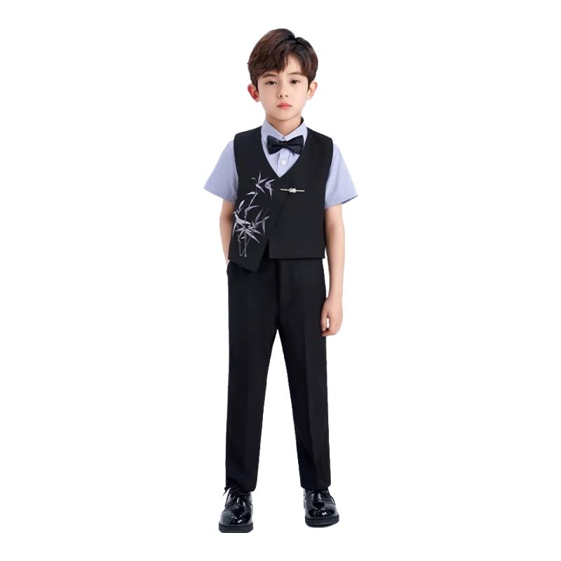 

Boy s Chinese Style Embroidered Vest Suit Set 140