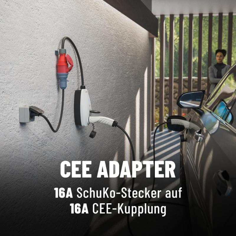 EV Charging Adapter For Schuko to CEE 16A 5Pin Socket Cable Schuko to CEE Coupling , IP56 Waterproof