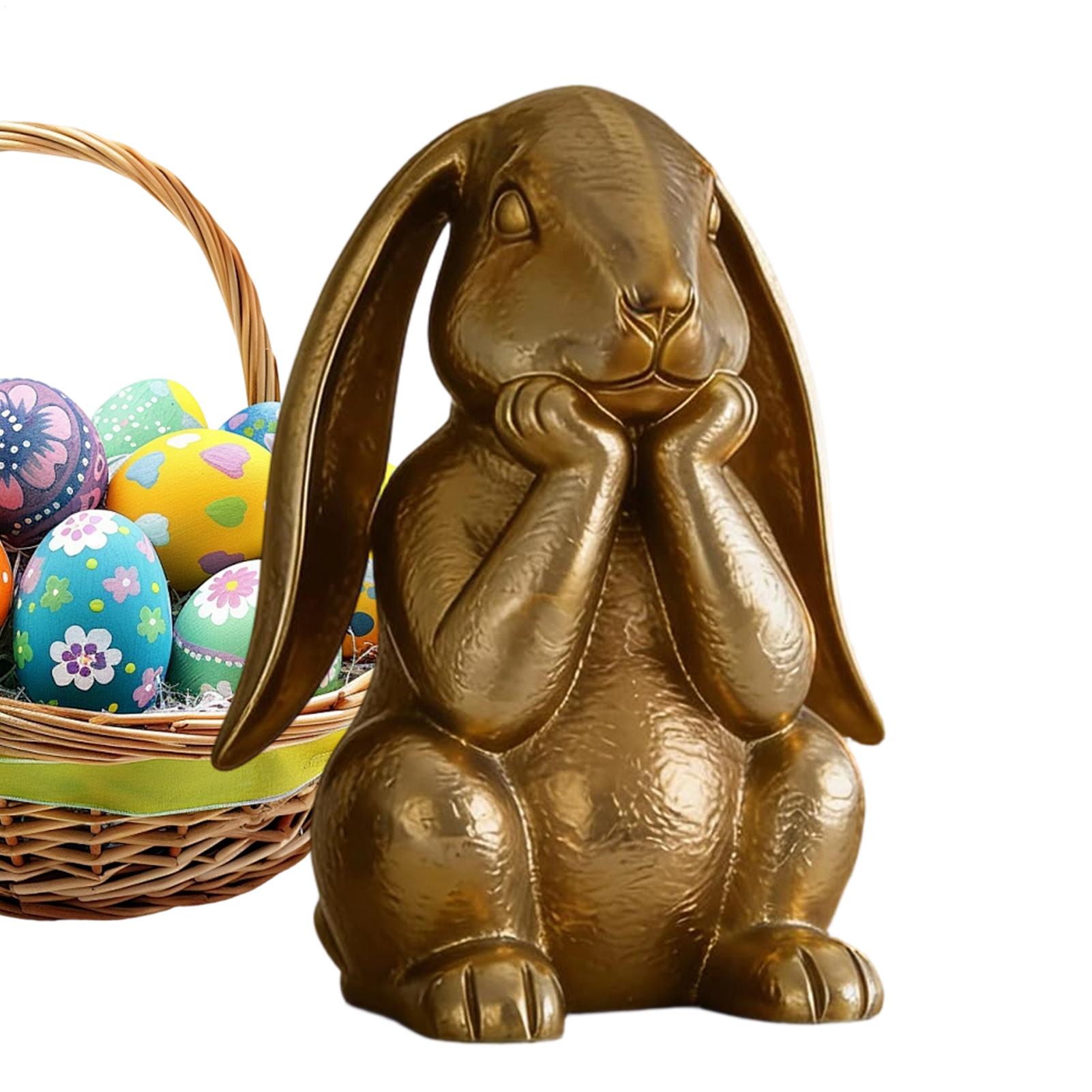 Пасхальные Золотые Фигурки Кроликов Декор Смоляная Статуэтка Кролика Пасхальная Статуэтка Размышляющего Кролика Украшение Весенний Кролик Домашние Акценты CN