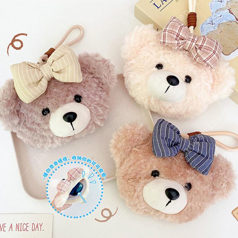 Adorable Fuzzy Teddy Bear Cute Mini Plush Bear With Bow Knot Plush Bag Soft Stuffed Animal Wallet Charm Pendant