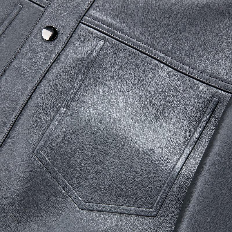 FAPAI Men's First-Layer Sheepskin Lapel Leather Jacket