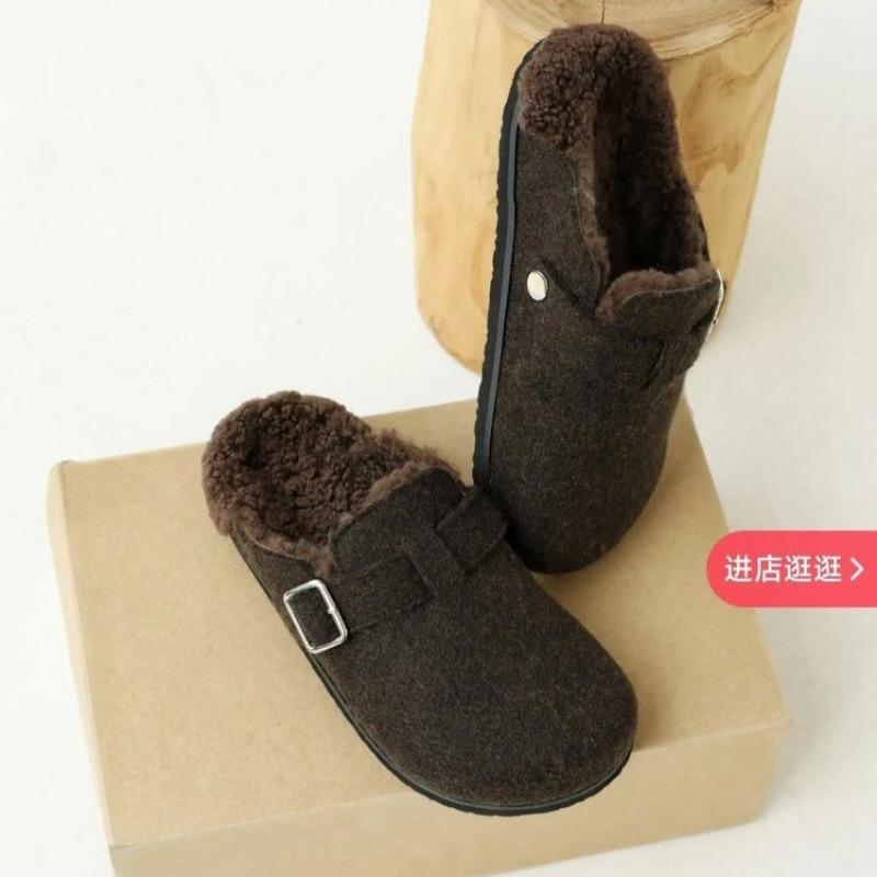 Winter Low Heel Modern Slippers Pull on Solid 2024 High Quality Women's Shoes Shallow Novelty Outside Cow Suede Women's Slippers