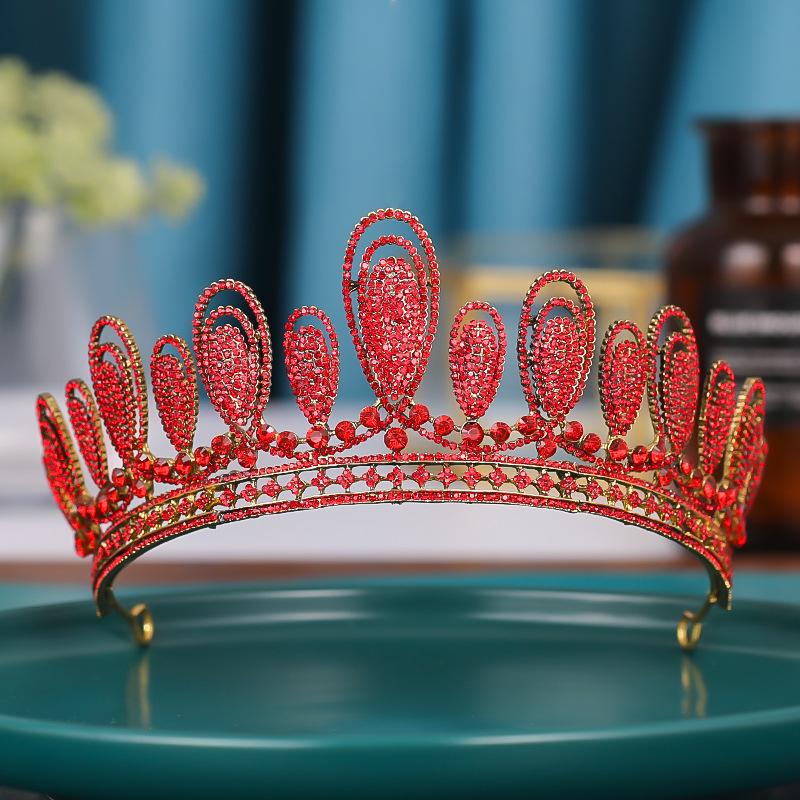 Europäischer und amerikanischer Brautkronen-Haarschmuck – Roter Hochzeitskopfschmuck für Frauen