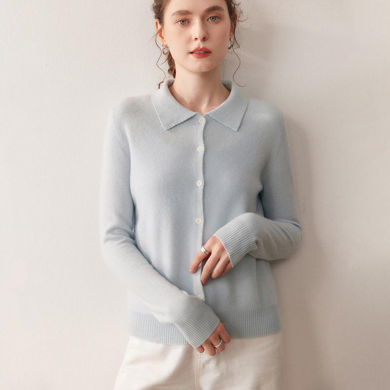 2025 Autumn/Winter Women's Cashmere Polo Collar Long Sleeve Loose Knit Cardigan Sweater