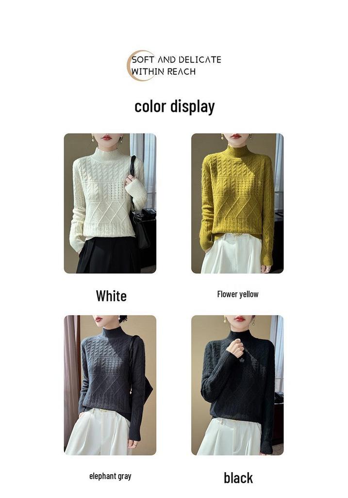 2026 Autumn/Winter Women's Pure Wool Thick Cable Knit Sweater with Half-High Collar and Long Sleeves