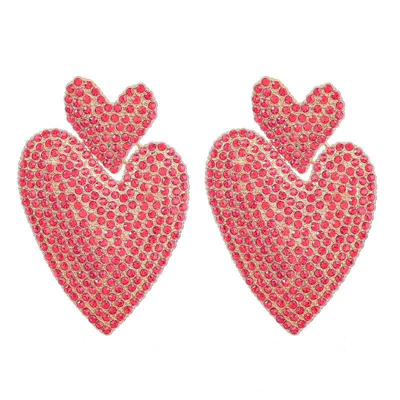 Digadagu Metallic Colorful Rhinestone Heart Earrings Women's Pop Exaggerated Dangle Earrings Party Jewelry Accessories