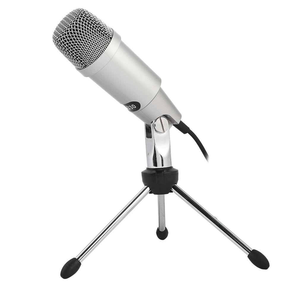 DC5V USB Condenser Microphone Online Voice Zinc Alloy Mic for Laptop Computer Silver