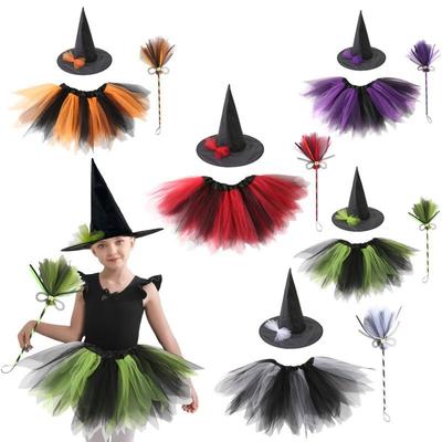 Halloween Hexenkostüm Set Kinder Damen Cosplay Party Verkleidung mit Socken Cartoon Design