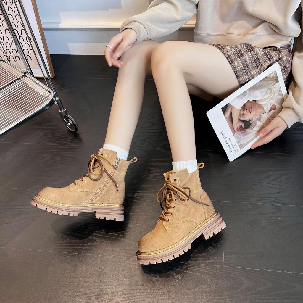 Leather Heightening Martin Boots Women's 2026 Spring and Summer New Retro British Style Fashion Casual Short Boots Platform Boots